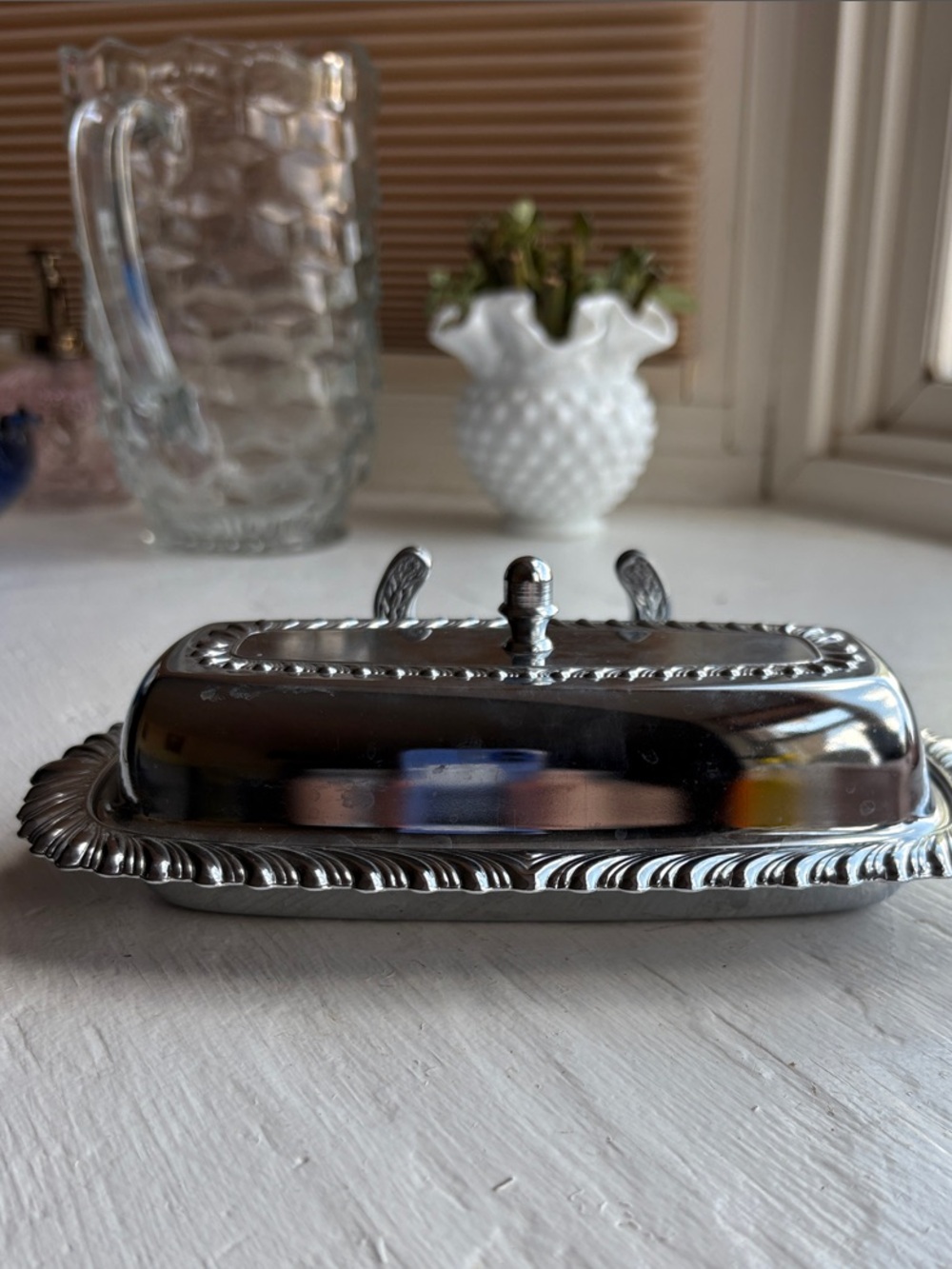 Silver Butter Dish with Decorative Edge - Classic Home Dining